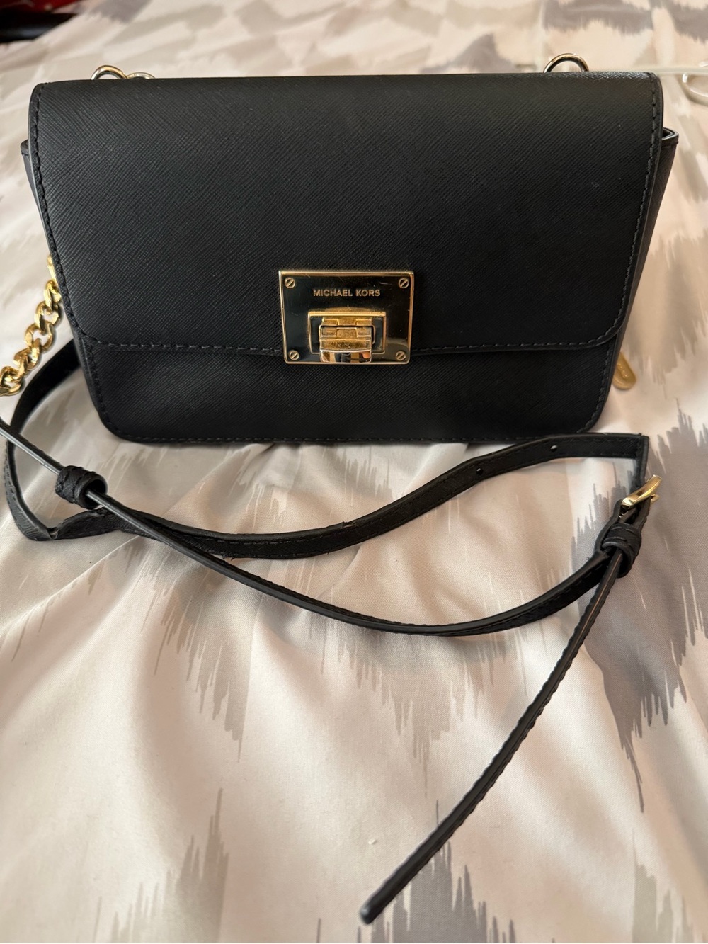 Michael Kors Black Saffiano Leather Chain-Accent Crossbody